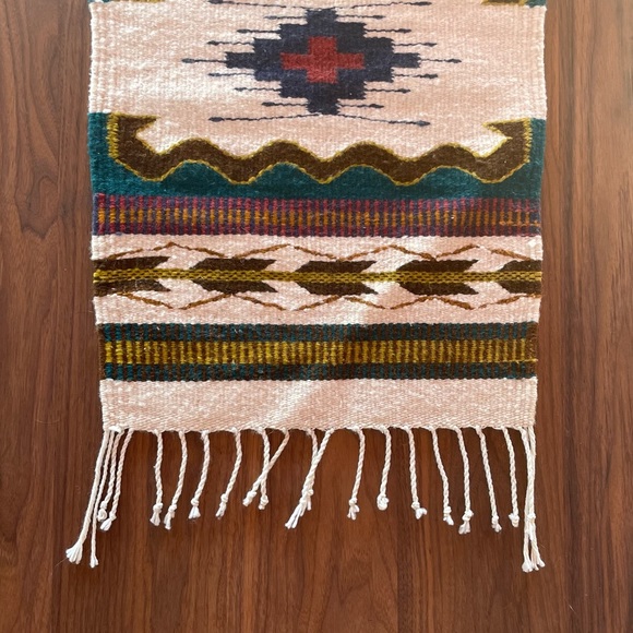 Woven Rug Tapestry with wood hanging rod. 57" x 16" - Picture 3 of 8